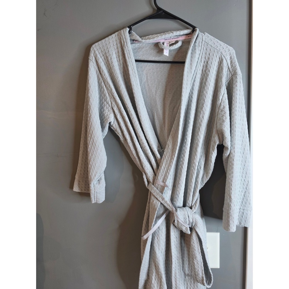 Joyspun Womens Light Gray Waffle Knit Robe Small 4-6 Wrap Loungewear
